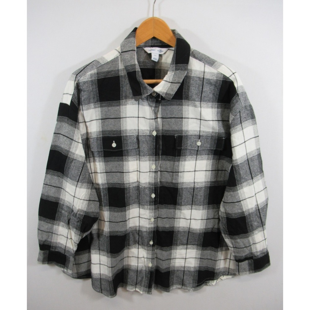 NEW Old Navy Boyfriend Button Up Shirt Plus Size XXL Plaid Black/White
